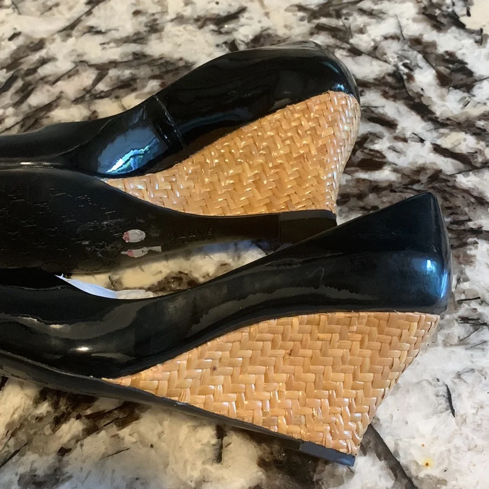 Franco Sarto cork wedge patent leather open toes. Brand new‎ .Retail 89